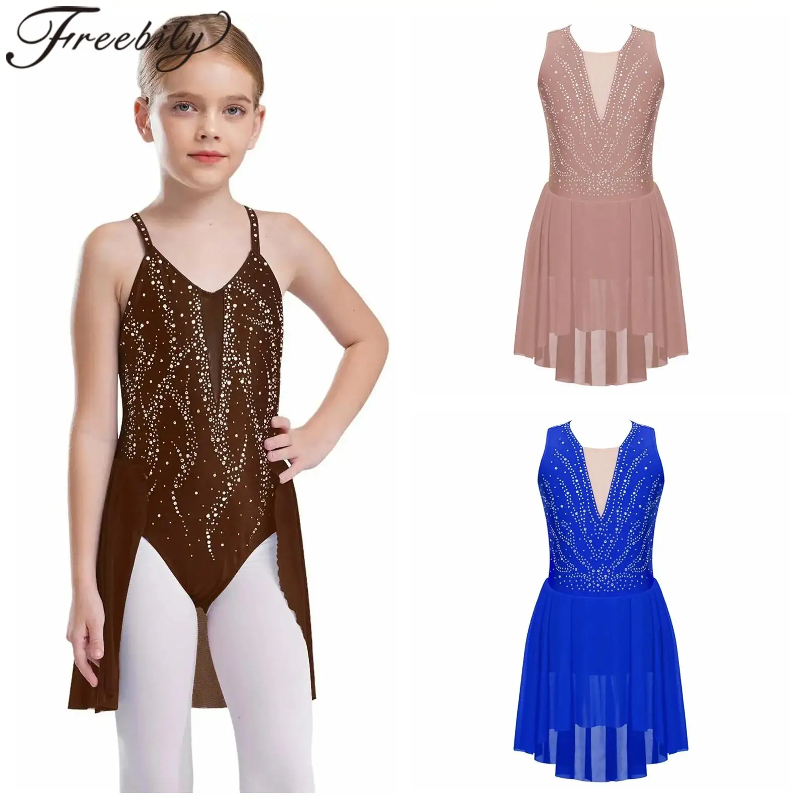 

Figure Skating Dress Children's Gymnastics Letard Lyrical Dance Costume Performance Clothes Kids Girls Ballet Dress Rhinestone