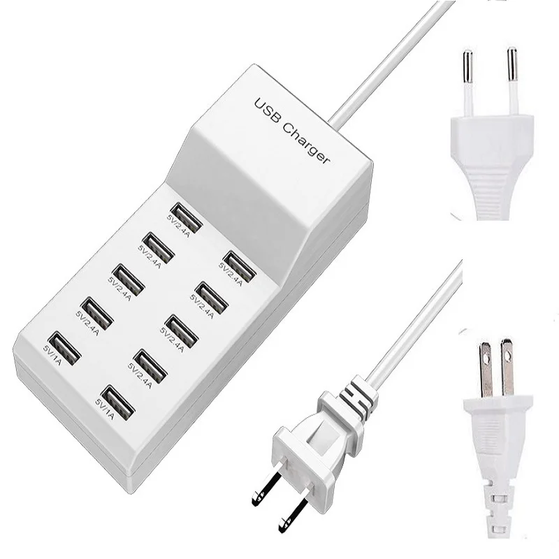 

5V 10A EU US UK Plug Extension Socket USB Charger 10-Port USB Charging Station for Multi Devices 50W USB Hub Adapter