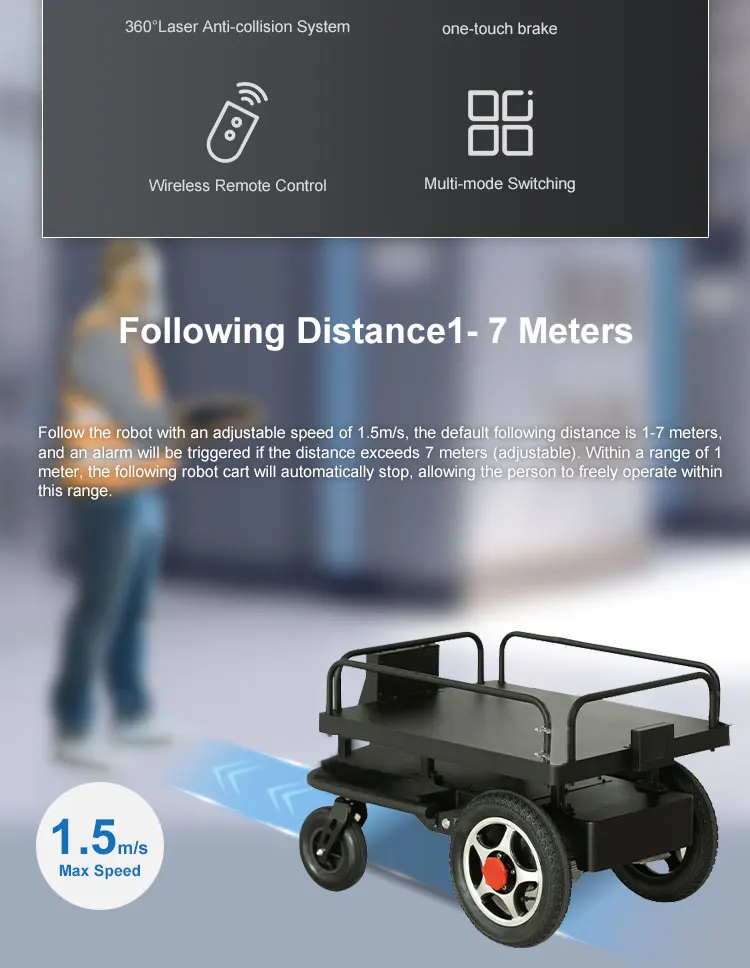 Das elektrische Transportfahrzeug mit 100 kg Nutzlast dreht sich automatisch das Fahrzeug zum Bewegen, Übertragen und Liefern des Roboterlageres