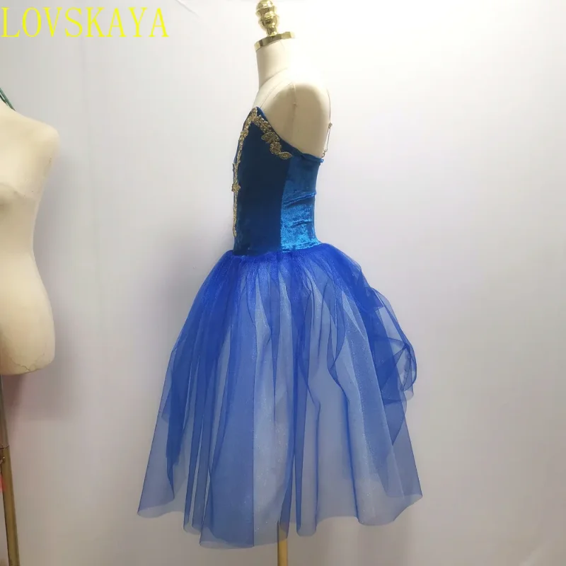 2024 New Blue Ballet Skirt Children's Dance Long Skirt Performance Costume Girl Sling Dress