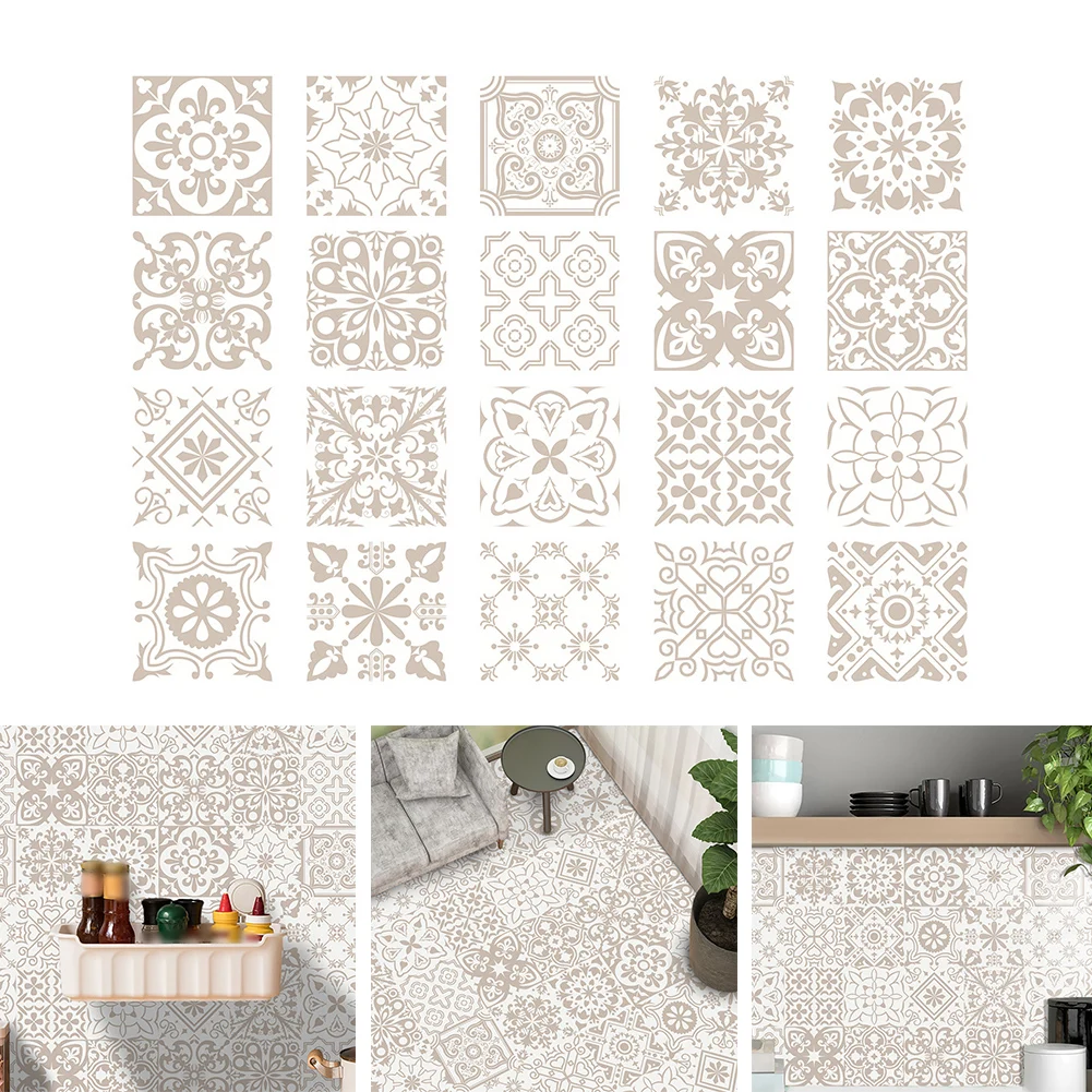 PVC Tile Stickers Nordic Patterned Decorative Wall Stickers Easy Application Flexible Design Moisture Resistant