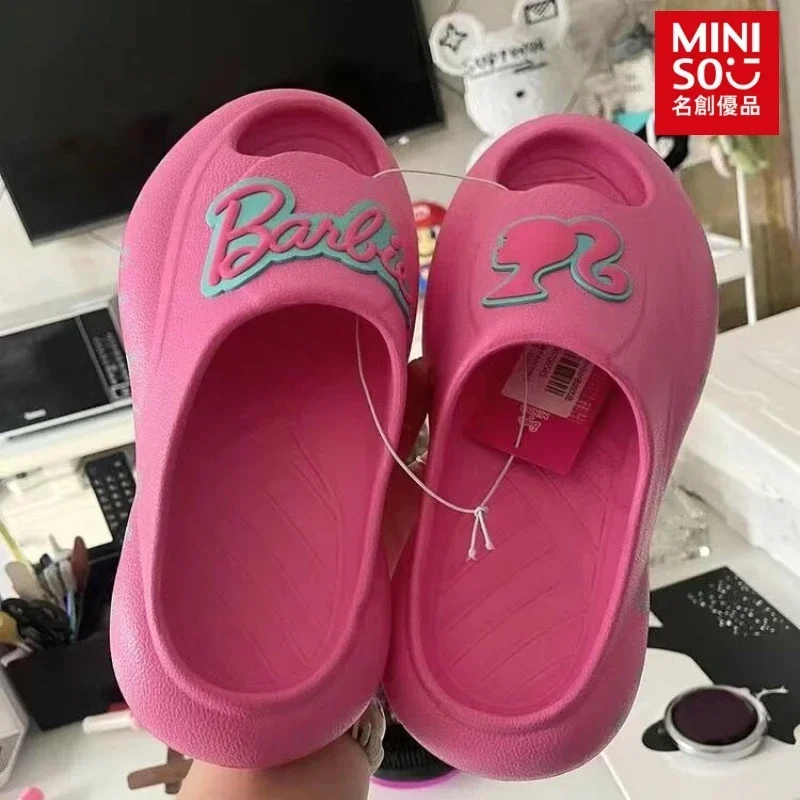 Miniso Barbie Summer Women Slipper Women\'s Pink Slides Indoor Platform Outdoors Kawaii Shoes Flip-flops Beach Garden Sandals Y2k