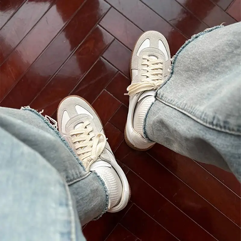 Women's Suede High-Top Sneakers - Mixed Color Casual Flats