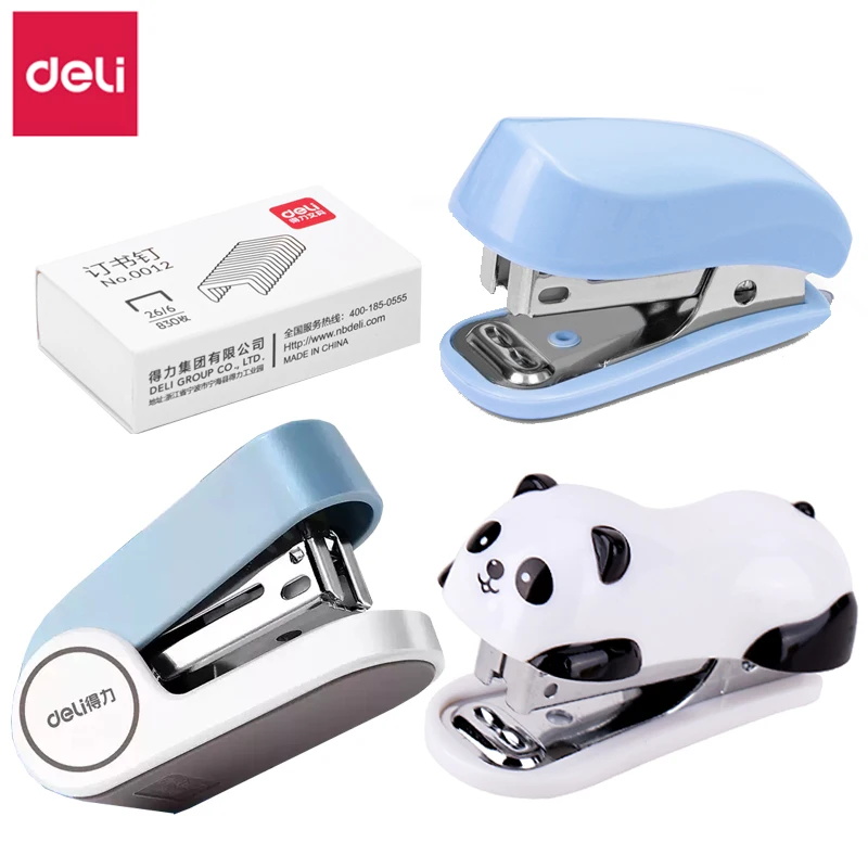 

Мини-степлер Deli Panda, набор мультяшных дизайнов, портативный ручной степлер No 10 с функцией удаления ногтей для офисных принадлежностей