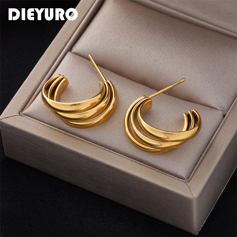 DIEYURO 316L Stainless Steel Stud Earrings For Women 2022 Luxury Designer Banana-Shape Female Earrings Fashion Girl Jewelry