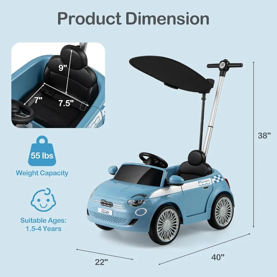 عربة فيات 500 المرخصة على دفع السيارة بواسطة 3 في 1 عربة أطفال منزلقة للمشي مع مسند للقدمين قابل للسحب ومقبض للتحكم في الوالدين #6