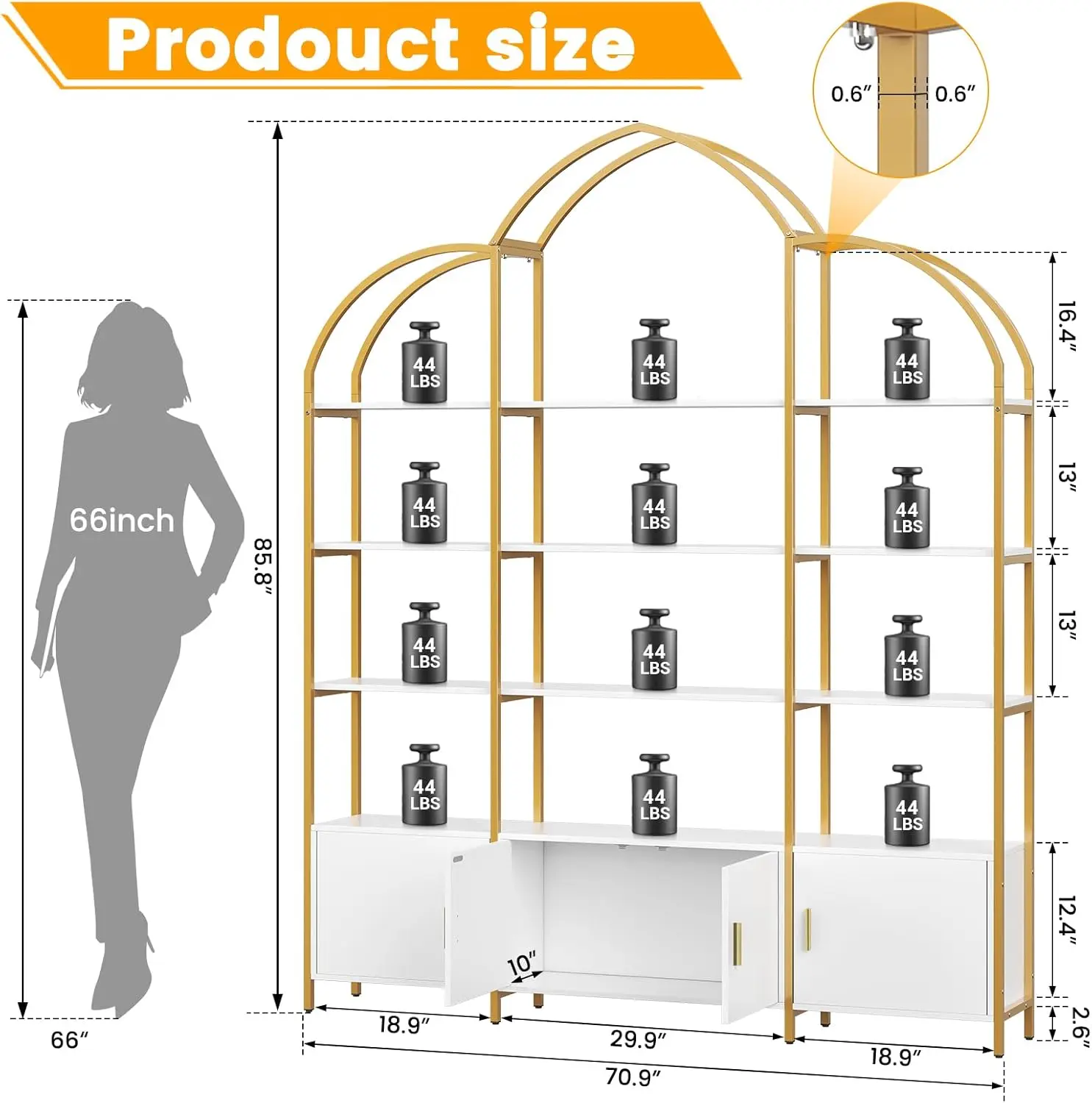 Semoic Arched Bookshelves and Bookcases: Triple Wide 5-Tier Large Open Bookshelf, Etagere Bookcase with Display Shelf for Home O