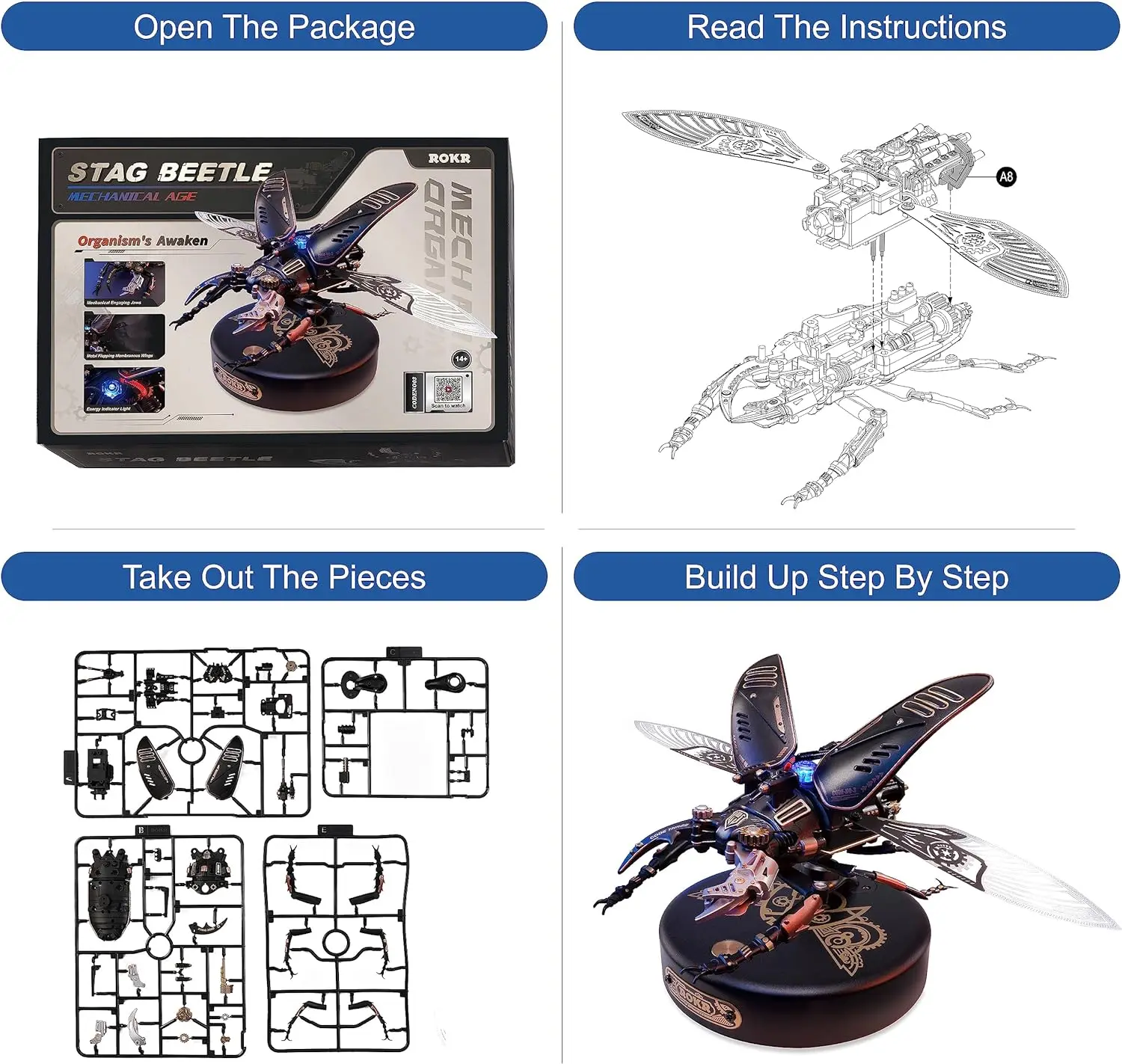 Robotime Rokr 3D Metalowe puzzle Stag Beetle Plastikowy model silnika Zestawy do budowania mechanicznego wieku Prezent dla nastoletnich dorosłych 115 szt MI03