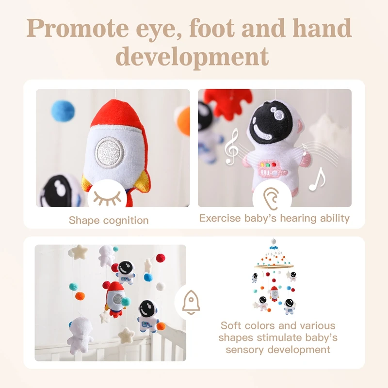 Houten Baby Rammelaars Zacht Vilt Cartoon Astronaut Bed Bel Speelgoed Mobiel Bed Belbeugel Babybeugel Opknoping Speelgoed Verjaardagscadeau