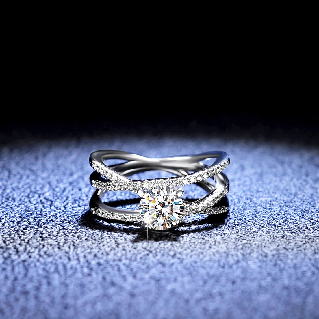 18K Gold Inlaid Moissanite Ring, Fashionable Three Lives Three Generations Women's Platinum PT950 Diamond Jewelry