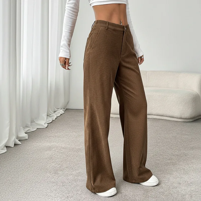 2025 Casual Women's Street Style Lace Up Pants  Loose and Fashionable Waist Cinched Wide Leg Floor Pants for Women
