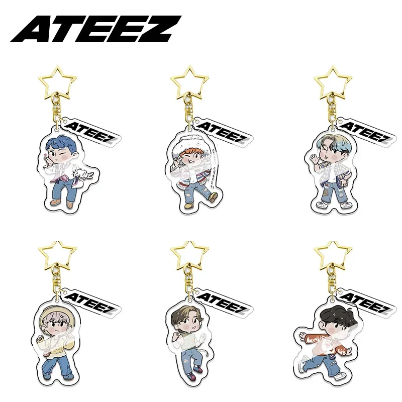 Korean Boy Group Hongjoong Seonghwa Yunho Transparent Acrylic Keyring Cartoon Image Keychain Star Peripheral Trendy Student Gift