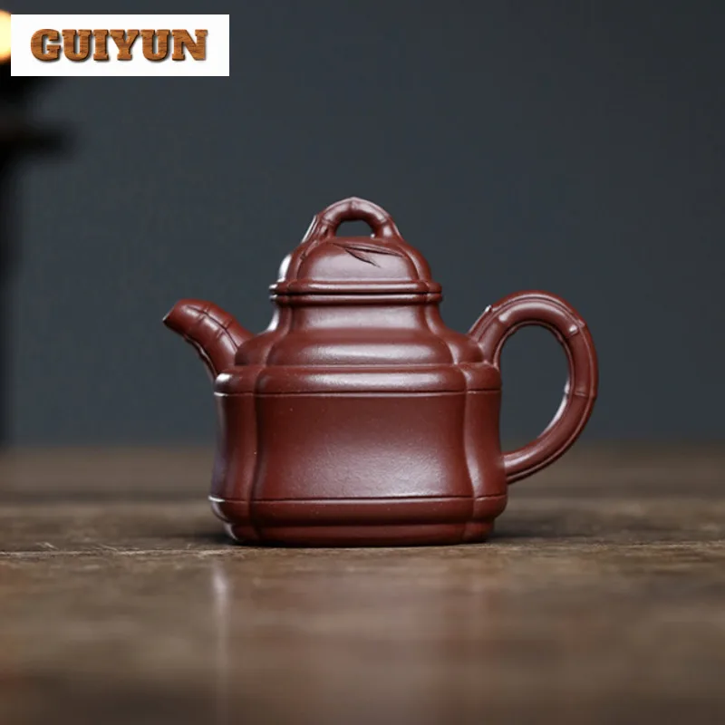 

270ml Handmade Yixing Purple Clay Teapots Handmade Square Bamboo Tripod Pot Raw Ore Purple Mud Kettle Zisha Tea Set Tableware
