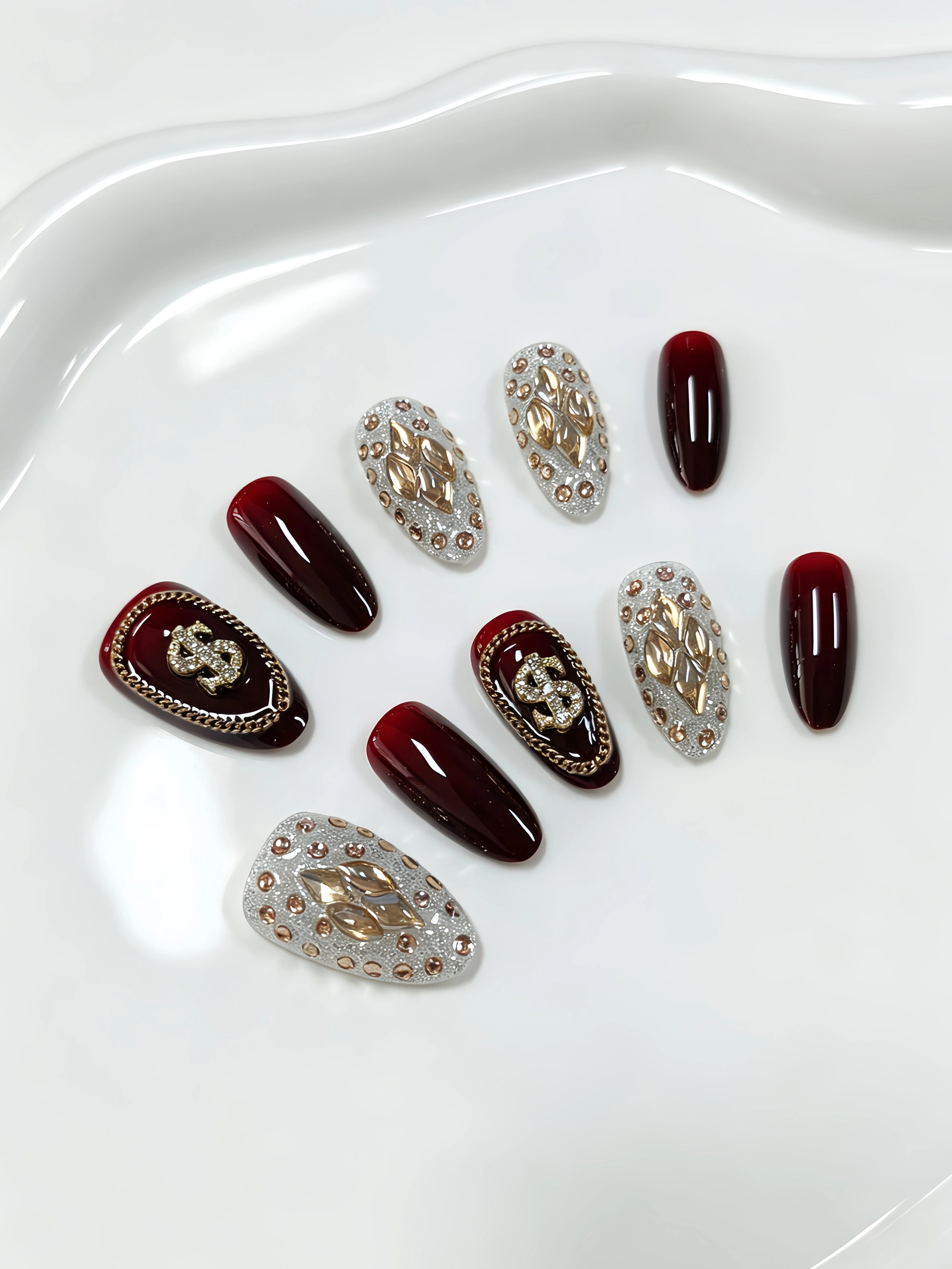10피스 짧은 아몬드 모양 네일, 밀키 화이트, 와인 - Nail Art Red Wine Cat Eye 리뷰 및 가격
