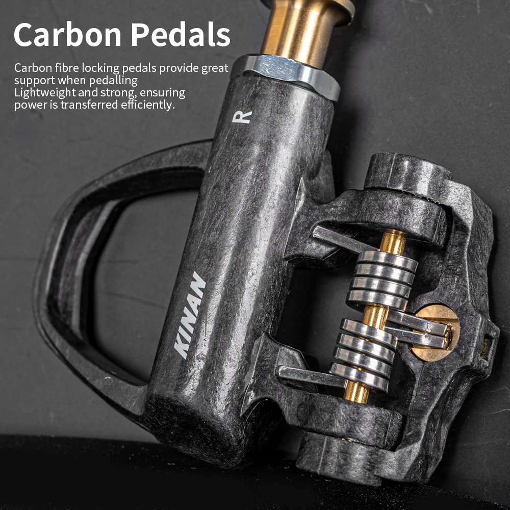 KINAN Bicycle Locking Pedals 189 Grams 94x69MM Carbon Fiber Body Titanium Alloy Axis With Tools For Road Bicycles Accessories