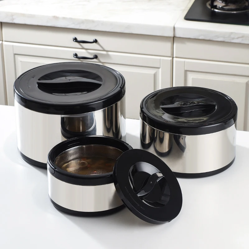 3pcs Set Stainless Steel Fresh-keeping Pot 2-4-8L Handle Insulated Bucket Double Lunch Box