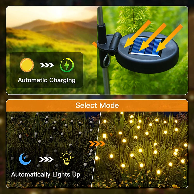 Solar LED Firefly Lamp Outdoor Light ground Garden Decoration giardino impermeabile Home Lawn fuochi d'artificio Light Floor Christmas