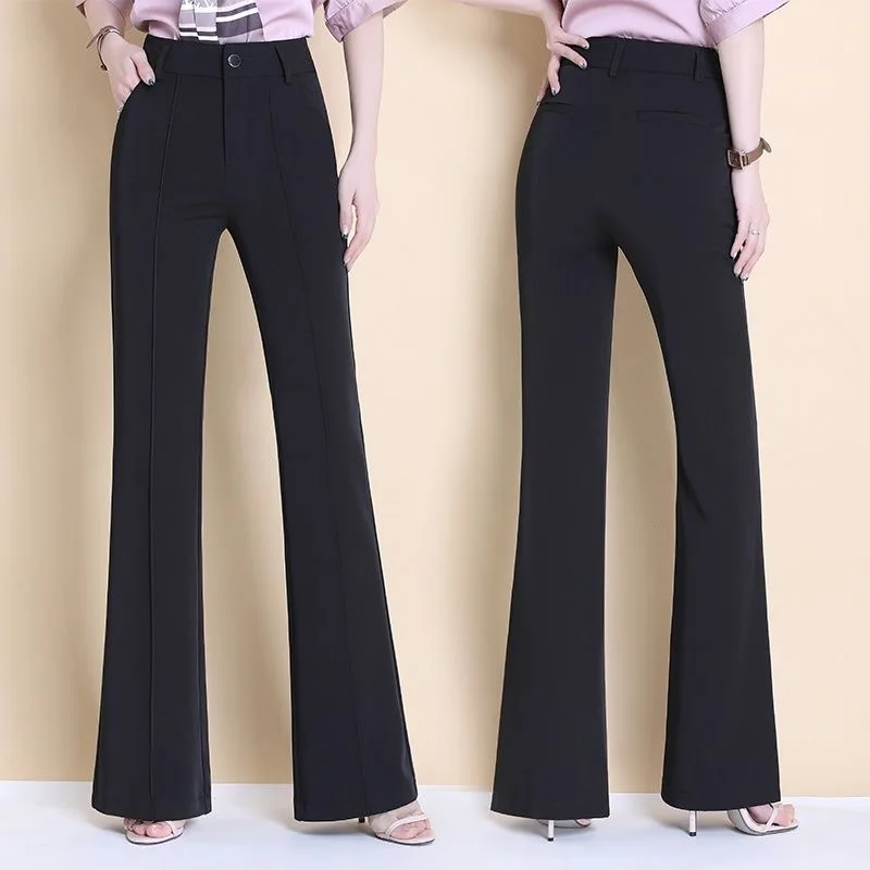 White Suit Flare Pants Women Casual Slim High Waist Office Straight Pantalones New Korean Elegant Formal Spodnie Black Trousers