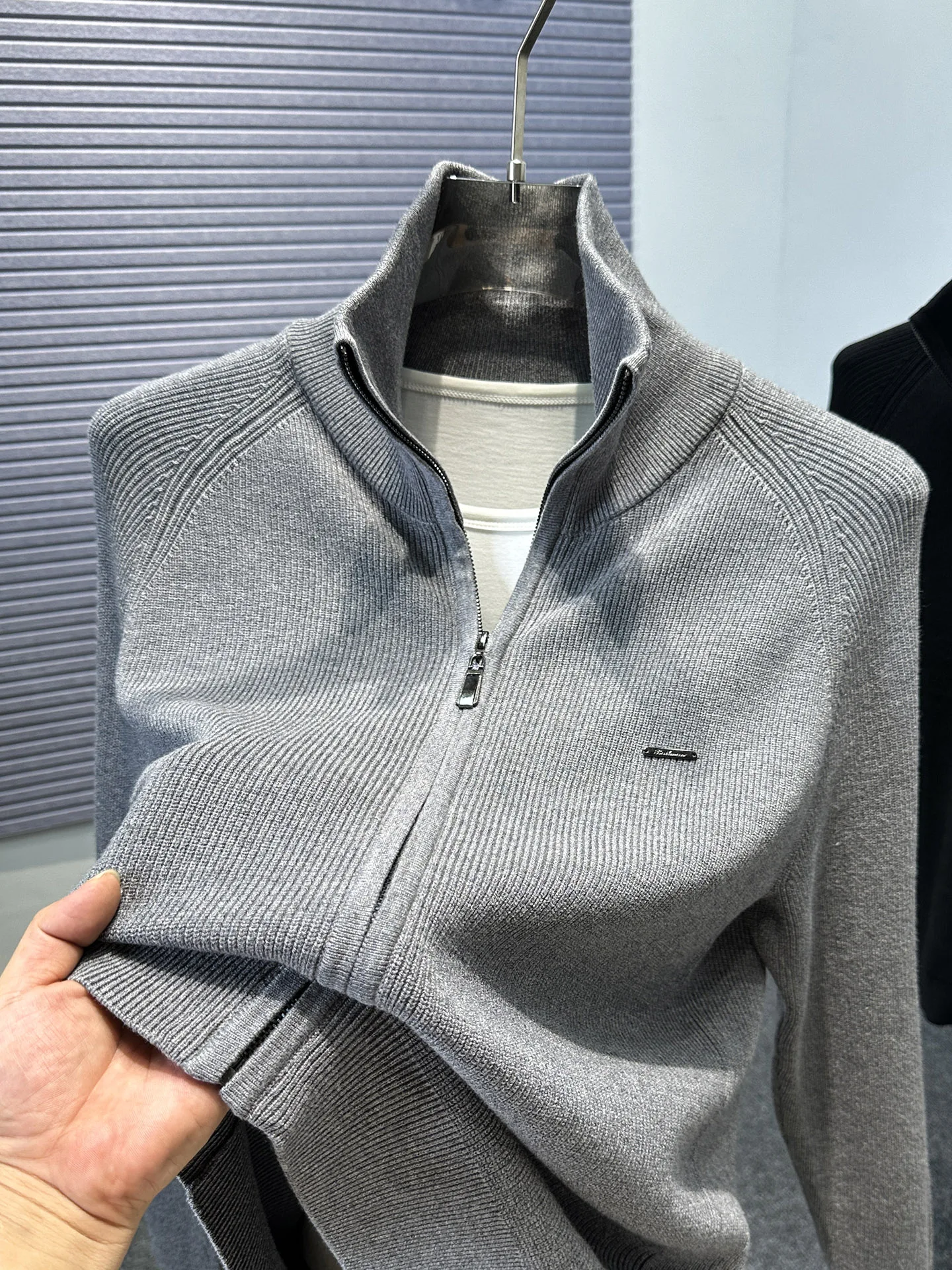 

High Quali Zipper M Knitted Sweater Autumn Winter Casual Pure Color f High Collar Sweater Jaet for Young Men