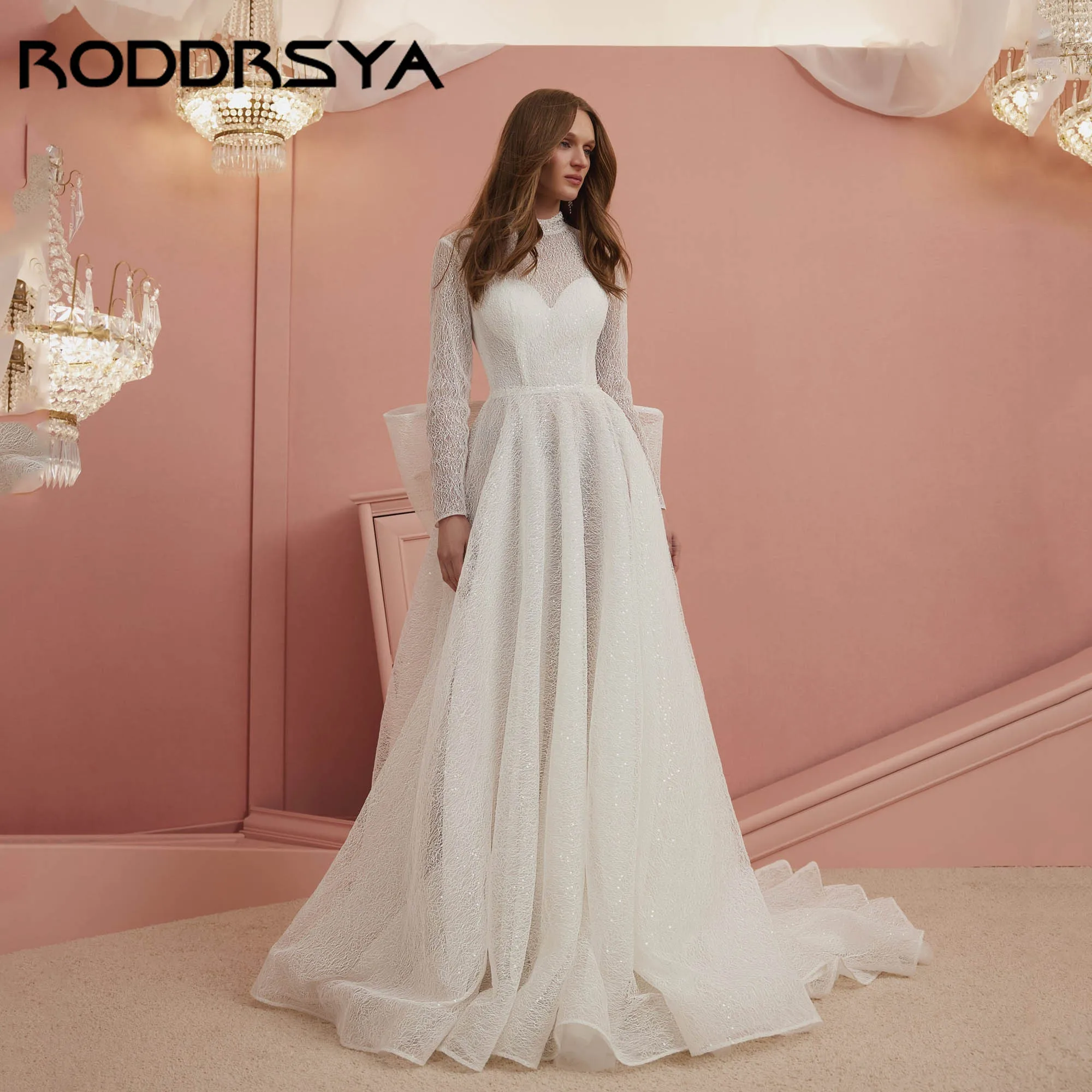 RODDRSYA Vintage Lace Wedding Dress With Bow High Neck Long Sleeves Classic Bride Gown A-line Dream vestidos de novia Customized