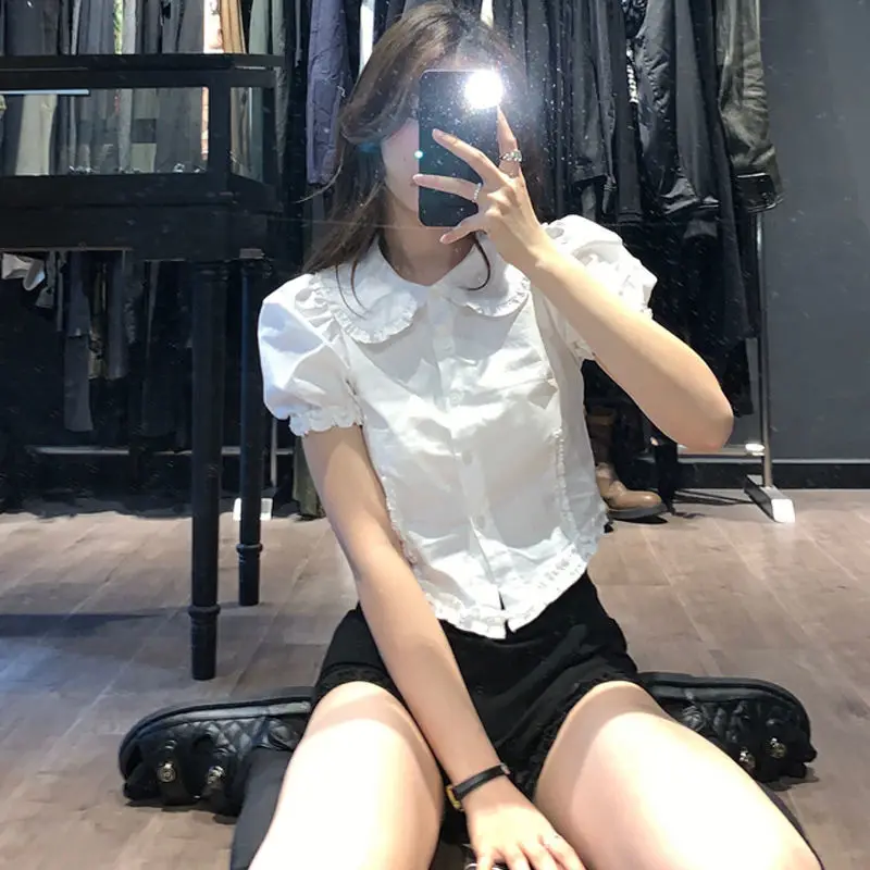 Shirts Women Organza Embroidered Collar Swing Fit Festival Fairytale Blouse for Dreamy Women Magical Celebration Events Y2k Top