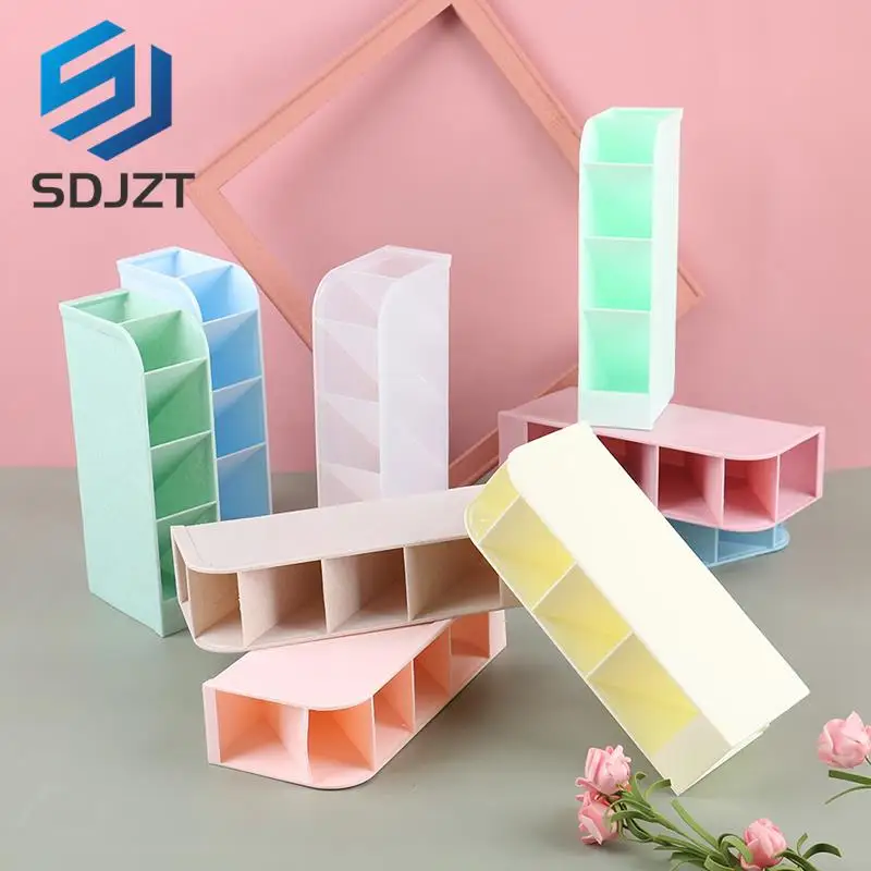 Multi-function Obliquely Inserted 4 Grid Desktop Pen Holder Office School Storage Case Plastic Box Pen Organizer