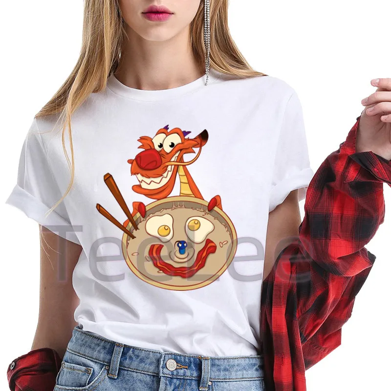 Mushu Women T Shirt Dragon Graphic Cartoon Mulan Tshirts Summer Short Sleeve Harajuku Lady Girls 90s White T-shirt Cute Tops