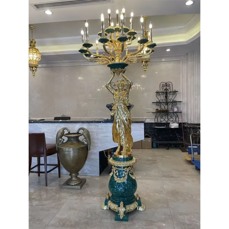 Customizable Brass and Marble Hand-Rubbed Finish Adjustable Height Modern Floor Light for Villa Hotel Lobby