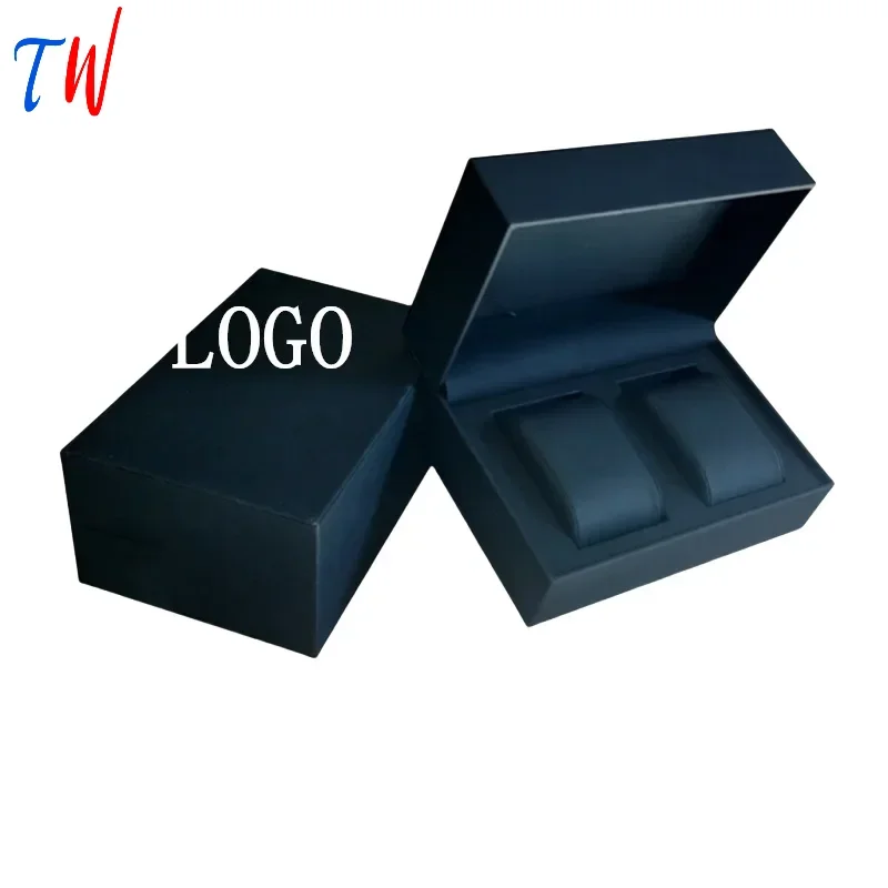 High End Couple Watch Business Gift Packaging Watchs Case Box Matte All Black PU Leather Watch Jewelry Storage Box Custom Logo