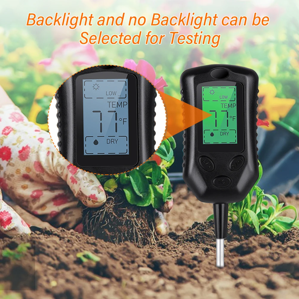 4-in-1 Soil Meter PH/Moisture/Sunlight/Temperature Humidometer Acidity Monitor Gardening Farming Planting Humidity Sensor Tester