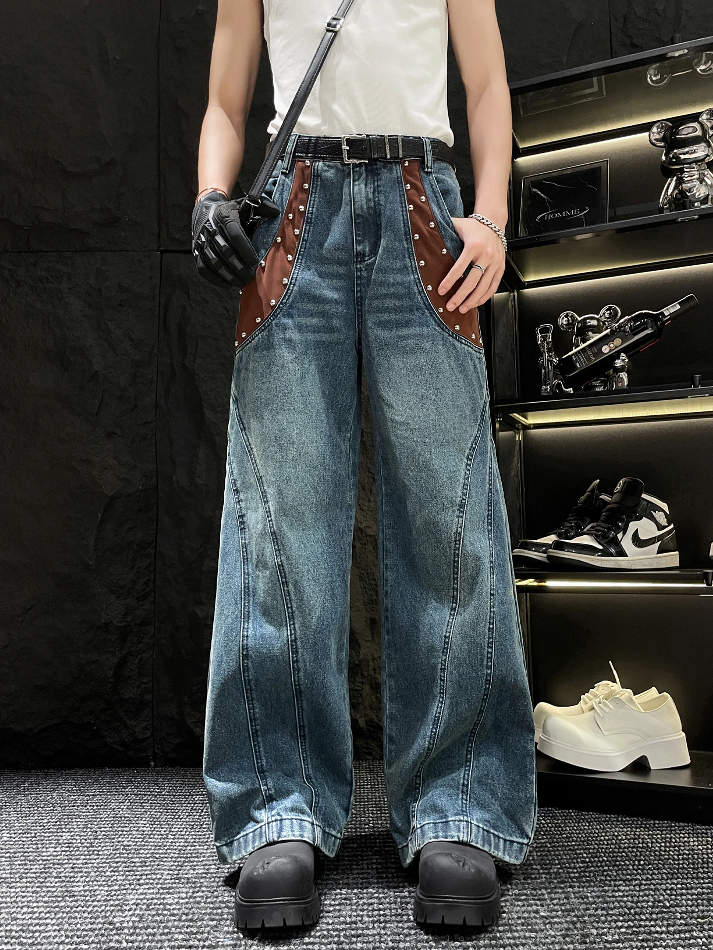 

Мужские джинсы свободного кроя в стиле ретро с широкими штанинами в американском стиле High Street, длинные брюки прямого кроя, повседневные молодежные модные джинсы