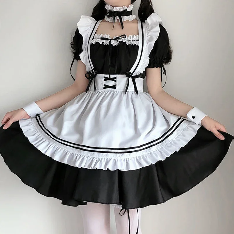 Sexy Lolita Meid Cosplay Jurk Meisjes Vrouwen Mooie Miad Cosplay Kostuum Outfit Schort Kousen Comic Con Cosplay Jurk