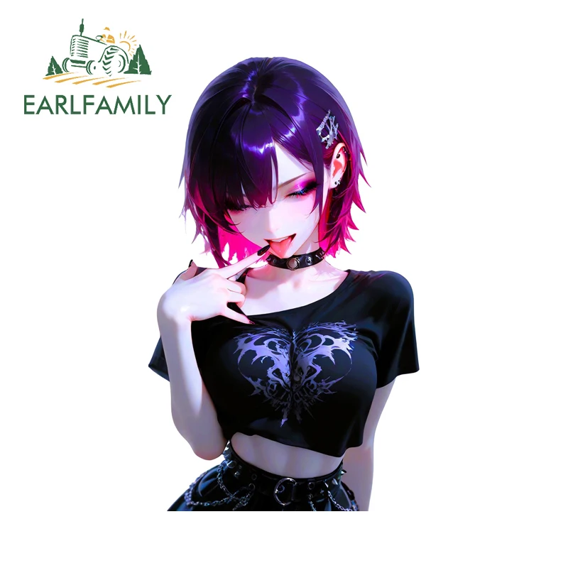 EARLFAMILY Pink Gothic Anime Girl Fine Decal Hot Anime Item Vinyl Decals Occlusion Scratch Suitable For Auto Custom Printing