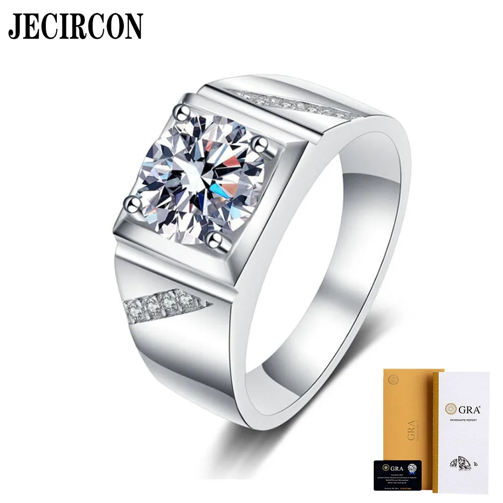 

JECIRCON 1 Carat Moissanite Men's Ring S925 Sterling Silver Simple Couple Style Men's Ring Elegant and Versatile Wedding Jewelry