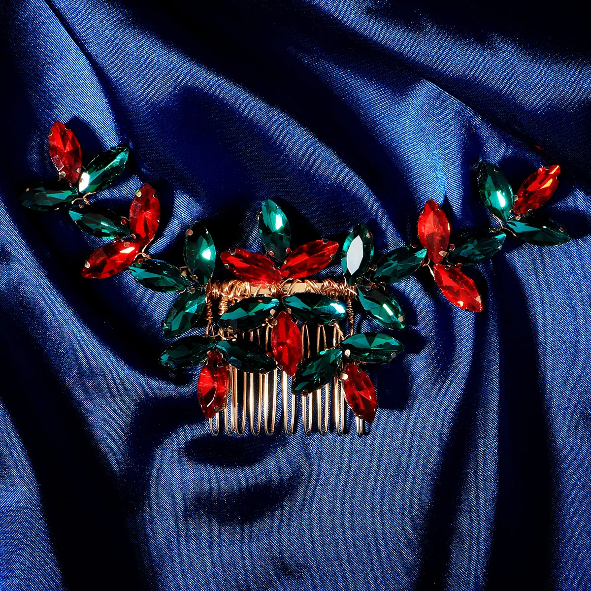 Peigne à cheveux de noël en cristal pour femmes, pince à cheveux en alliage avec strass rouges et verts, accessoires pour cheveux de fête, couvre-chef