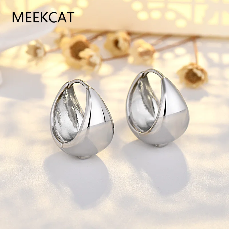 925 Sterling Silver Matte Simple Wide Huggies Gothic Hoop Earrings Ear Buckle for Women Unisex Piercing Rock Fine Jewelry view 5