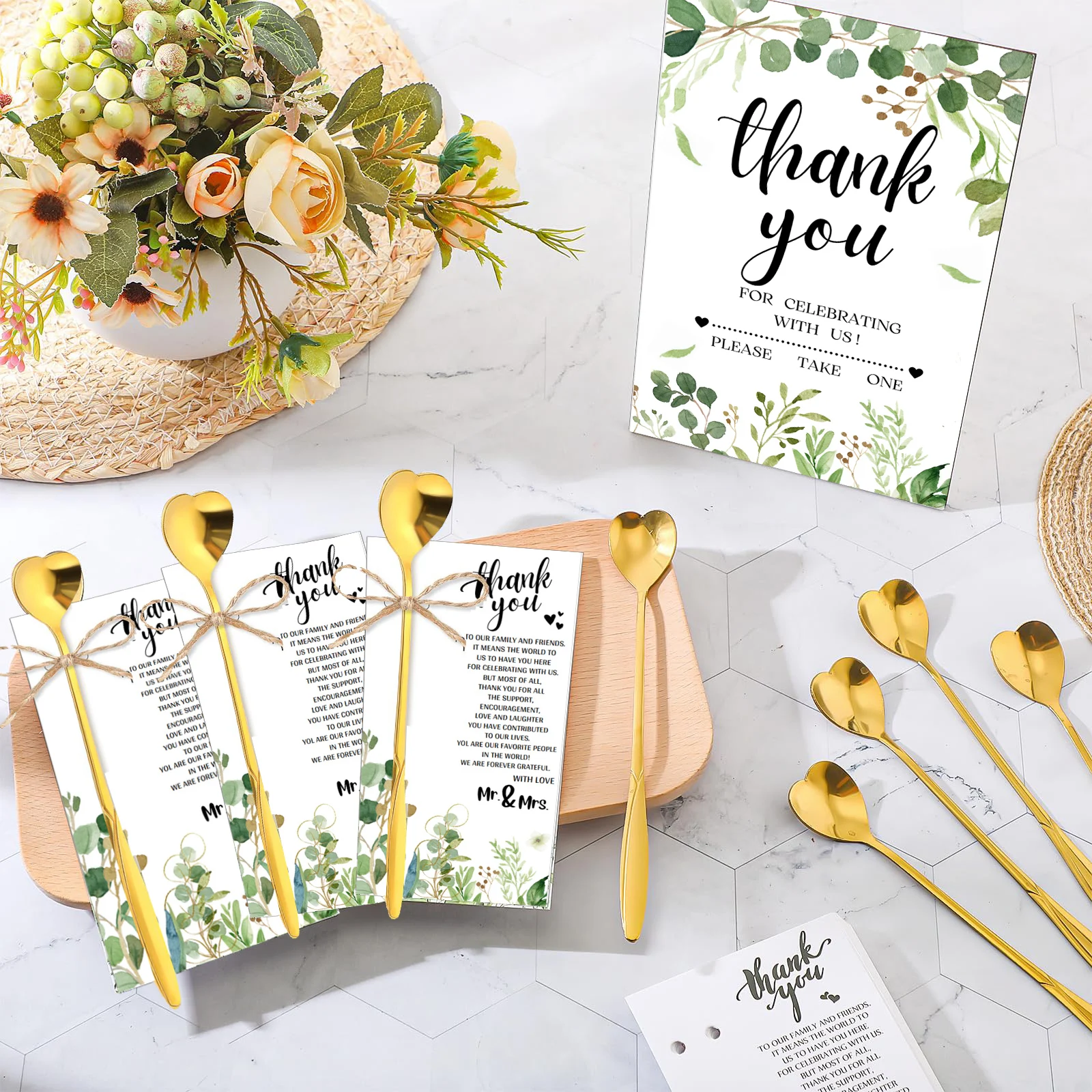 Bridal Shower Favors 50pcs Tea Spoons Stainless Steel Wedding Favors Sign 50 Thank You Cards for Wedding Guest Gift Party Favors