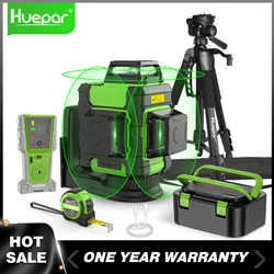 Huepar 12 Lines Green Beam Laser Level Self-Leveling Cross Line Laser Level Tool Set With Tripod/Detector/Digital Ruler/Bracket