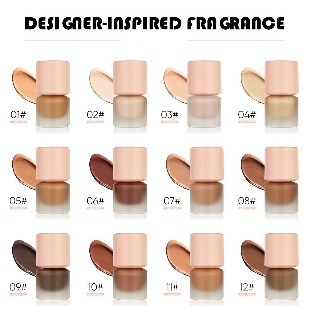 Marca própria logotipo personalizado 12 cores fundação líquido fosco garrafa de vidro cuidados com a pele cobertura impecável corretivo de maquiagem vegana