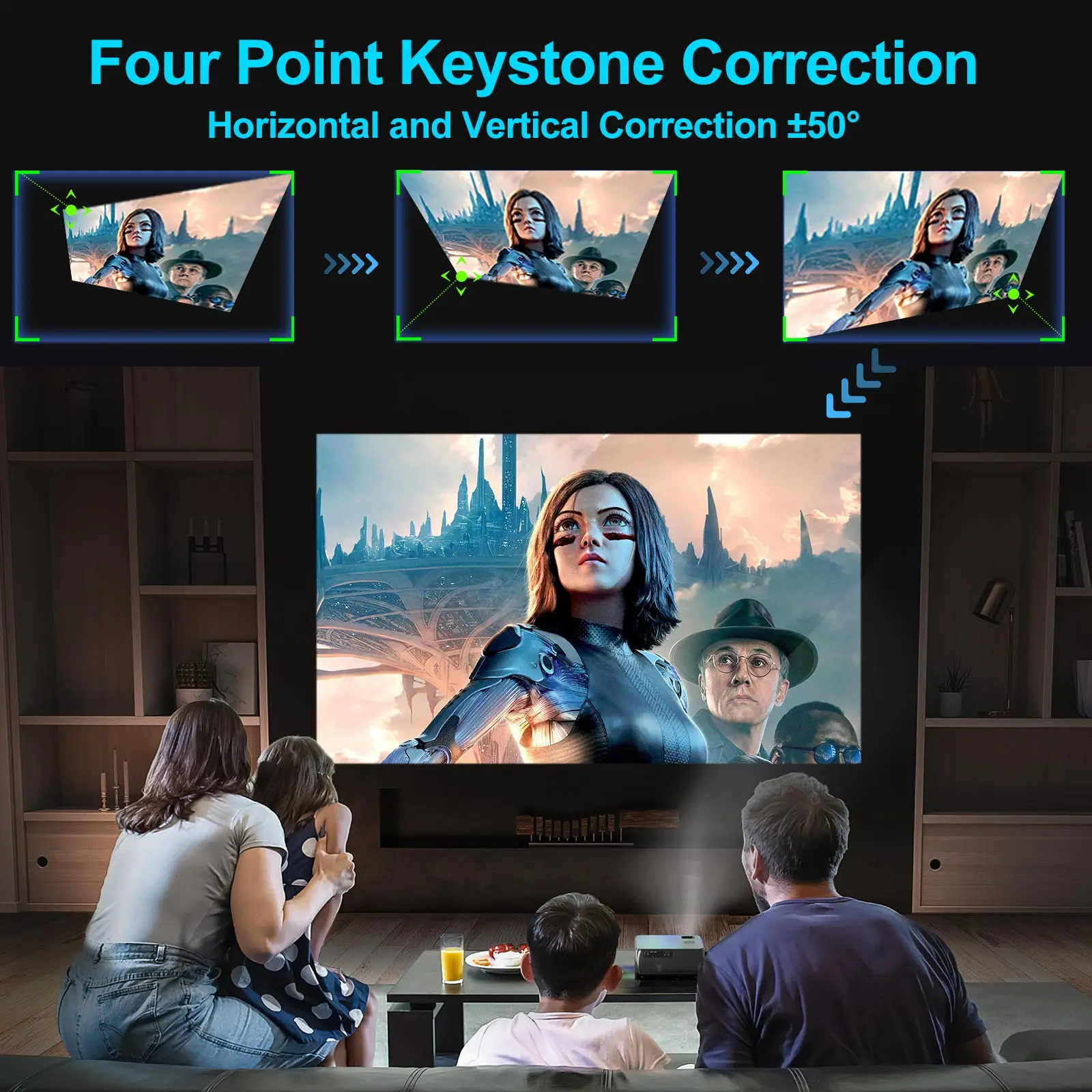 WIMIUS K8 500ANSI Full HD 1080P Projetor 4K 5G WiFi Bluetooth 15000 Contraste 4P/4D Keystone Projetor de vídeo Home Cinema