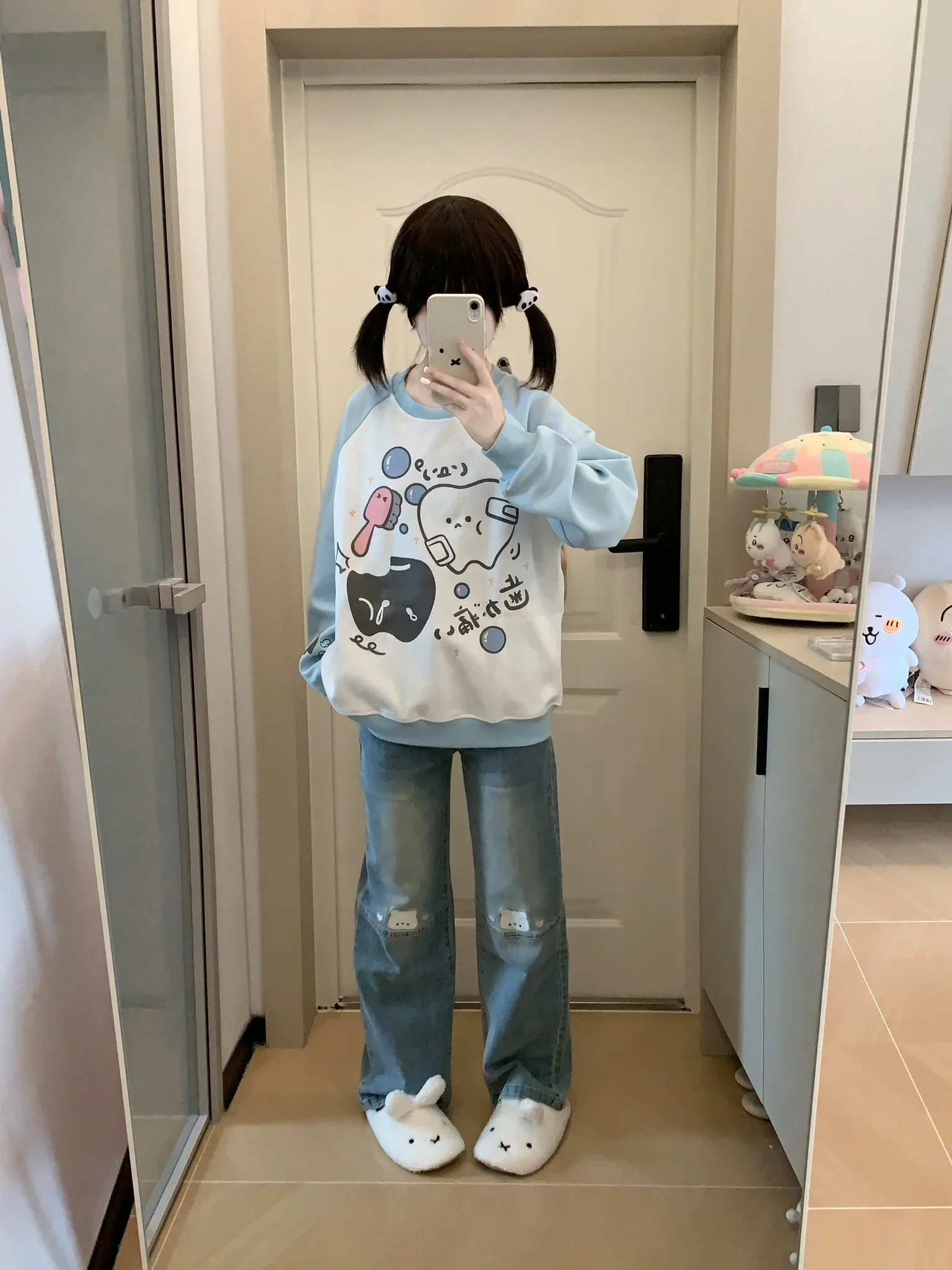 Japan Style Kawaii Loose All-match Pullover Top O-neck Long Sleeve Color Matching Sweatshirts Autumn Winter Casual Fashion Hoody