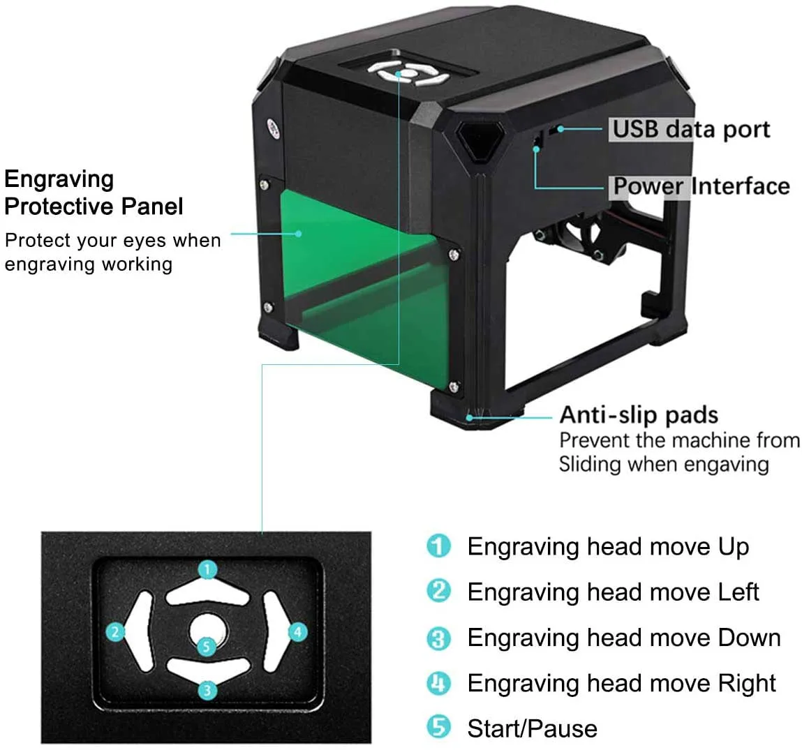 Engraving Machine Home DIY 3d Wood Diode Laser Machine Small CNC Plastic Portable 3000nw Wood Engraver Leather Engraving 450nm