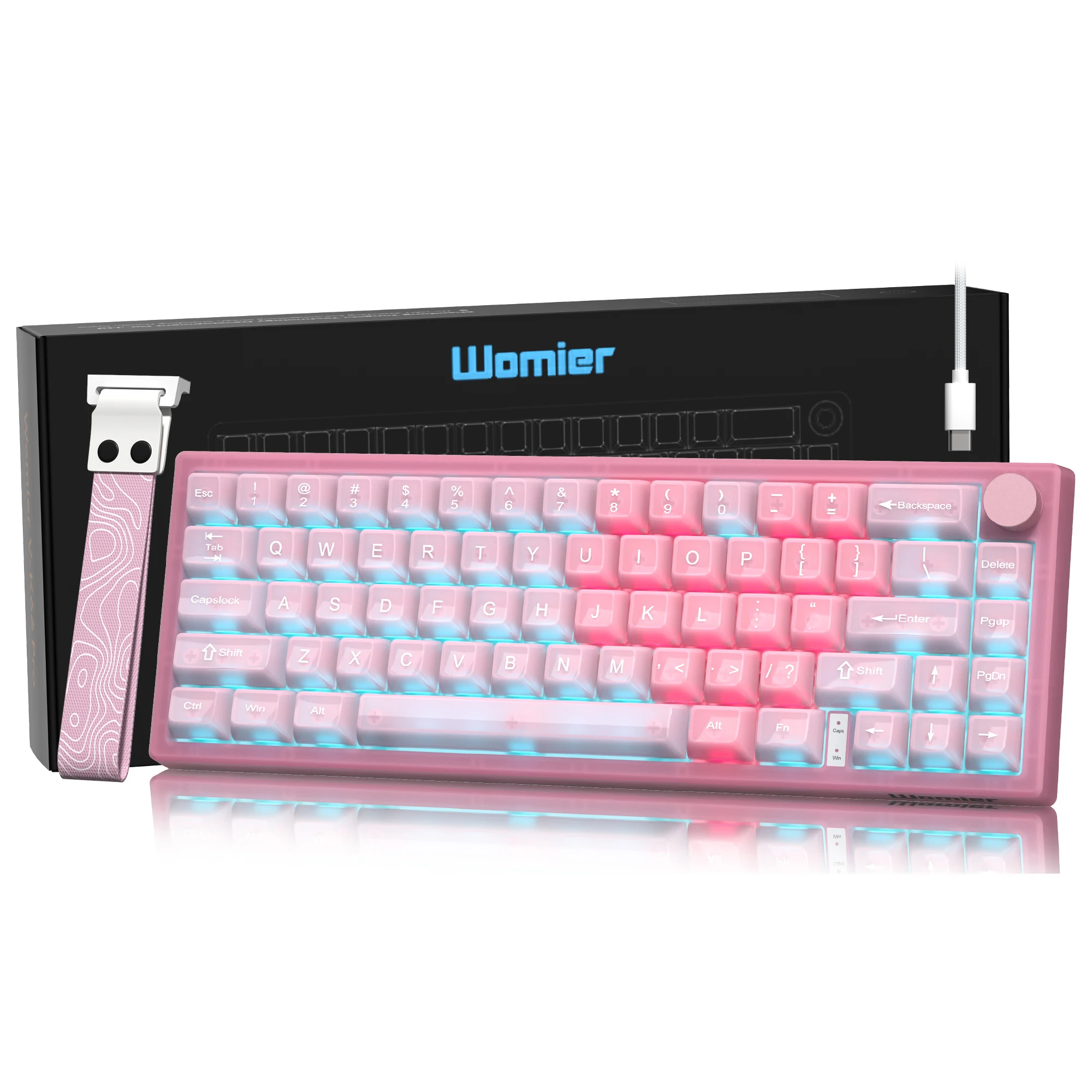 

Womier V-K66 PRO Keyboard Pink Fog QMK Mechanical Gaming Keyboard Knob Strap Gasket Mounted Wired LED Backlit Hot-Swap Keyboard