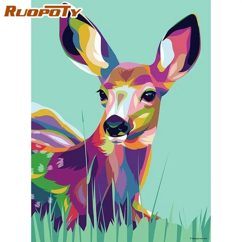 RUOPOTY Acrylic Paint By Numbers For Adults Colorful Animals Coloring With Number Diy Crafts Wall Art Drawing On Number Gift