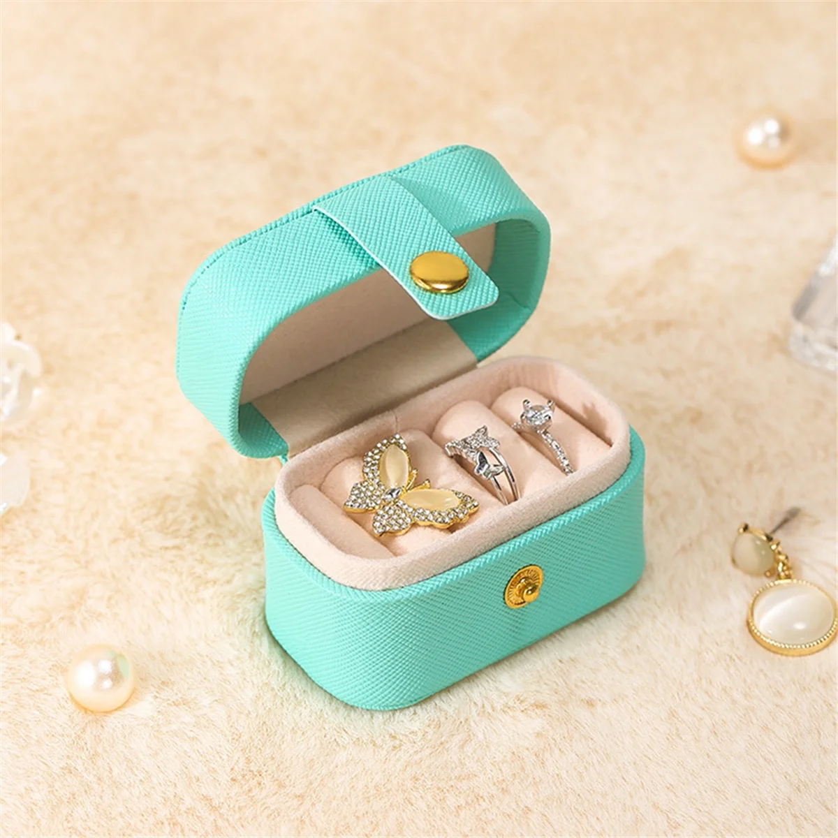 Mini Jewelry Travel Case, Portable Storage Case Display Storage Box for Girls Womens Rings Earrings Necklaces Green