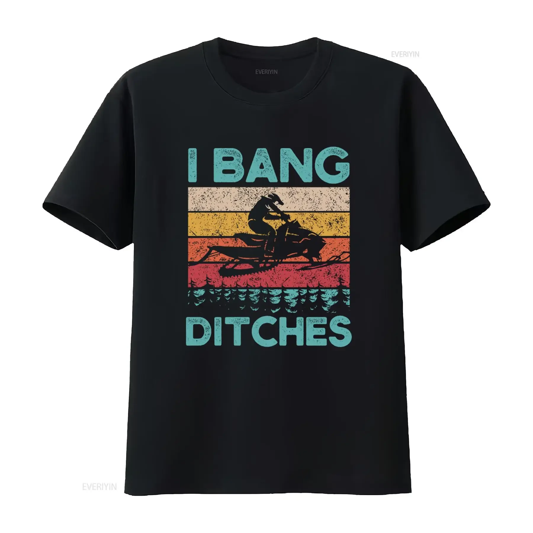 T-shirt I Bang Ditches Snowmobile pour homme, style rétro, design aventure en plein air, vintage, délavé, graphique décontracté, élégant, extensible