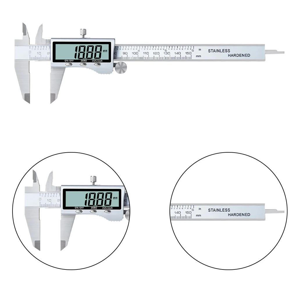 150mm Digital Vernier Caliper Stainless Steel Caliper Measuring Tool High Precision Metal Vernier Caliper for Engineer Carpenter