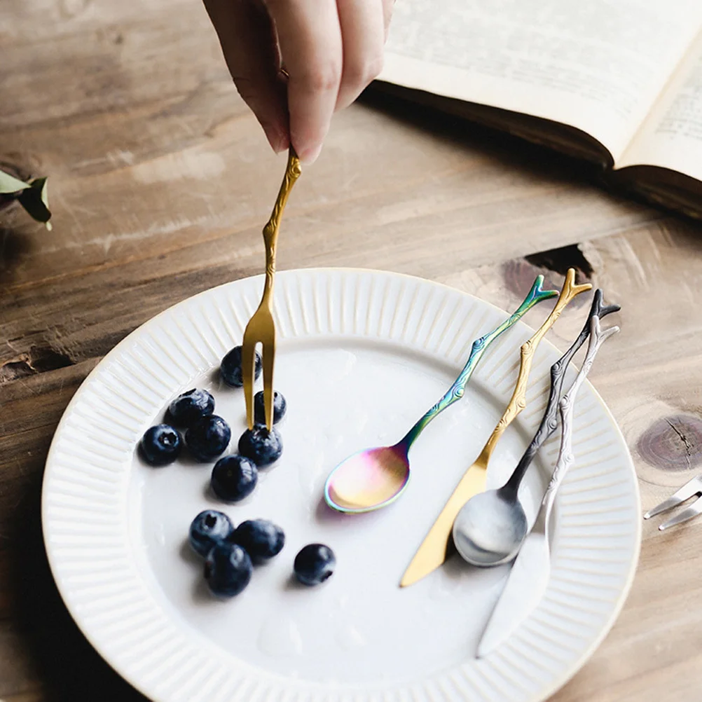 

3pcs Vintage Tree Branch Design Stainless Steel Spoon Fork Set Rust Resistant Flatware Kit For Picnic Travel Outdoor Dining