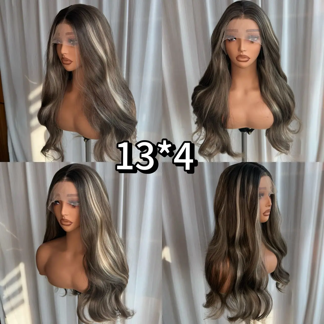 Ombre Brown Highlight Body Wave Wig Lace Front Synthetic Heat Resistant Wig Natural Looking for Women Daily Wear