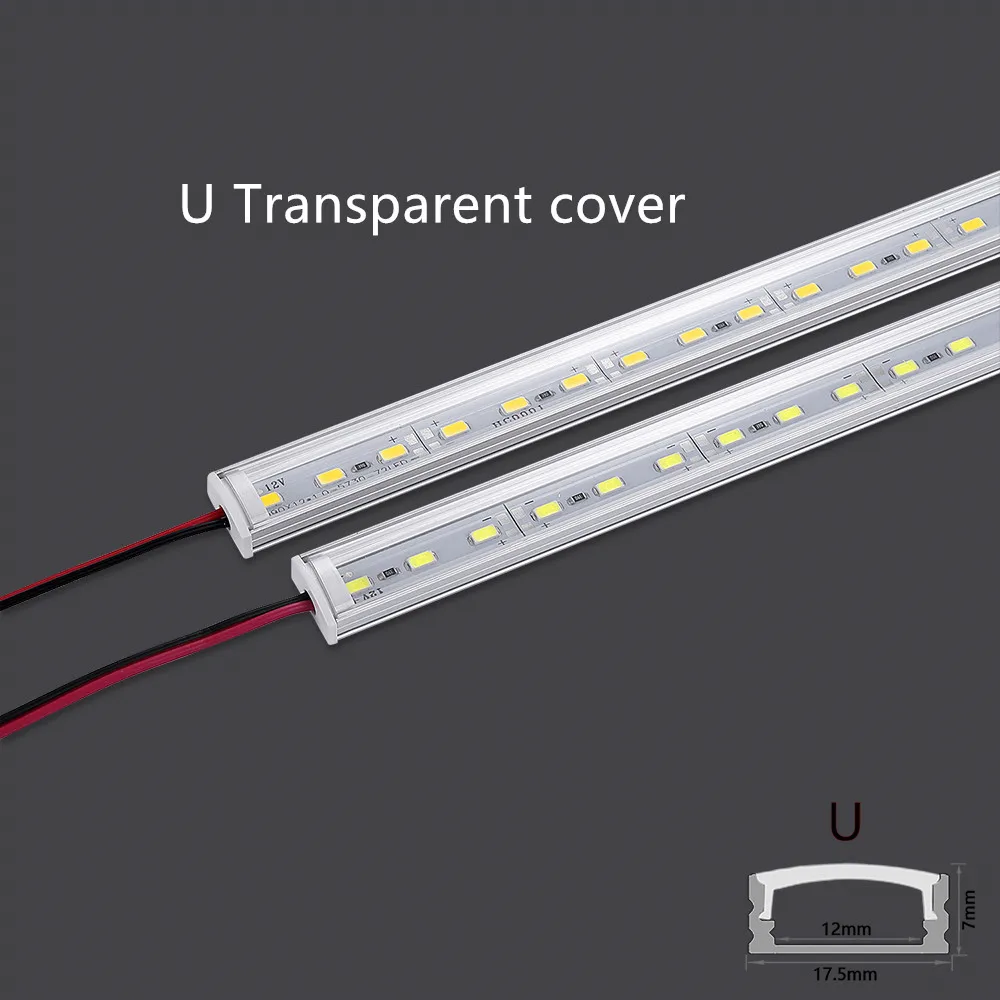 1-20 PCS LED rigid strip DC12V 50CM 20 inch SMD5730 36LEDs U-shaped flat LED aluminum channel rigid strip for indoor lighting